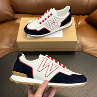 SUHE Baskets Rétro Homme en Daim Tricolore et Maille, à Lacets, Motif Géométrique, Légères, Anti-Odeur, Toutes Saisons