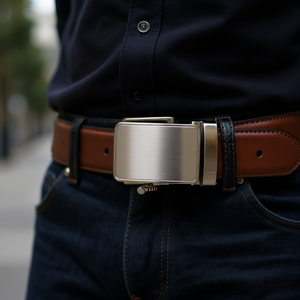 Luxury Men's Stainless Steel Plate <b>Buckle</b> Belt with Customizable Logo, Formal Style, Plated Finish, The Dove Brand, Durable Leat - Product Image 2