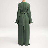 Abaya ouverte vert forêt avec détail volanté personnalisé Aschulman, robe intérieure blanche, ensemble modeste 2 pièces, vêtements pour femmes musulmanes