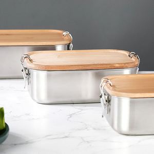 Outdoor Camping Hiking 304 Stainless Steel Japanese <b>Lunch</b> <b>Box</b> Bamboo Lid - Product Image 4