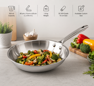 Sartén de acero inoxidable SS 304 de 24 cm con tapa, utensilio de cocina de inducción de alta resistencia para restaurante y uso doméstico. - Product Image 4