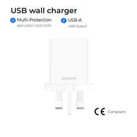 Chargeur USB 2.4A à port unique, adaptateur mural prise UK AC100-240V, charge rapide pour téléphone et tablette YG05