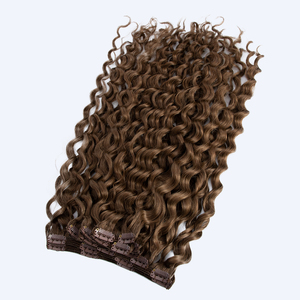 Extension per <span class=keywords><strong>capelli</strong></span> con clip in Remy vergine a doppia trama, <span class=keywords><strong>castano</strong></span> <span class=keywords><strong>scuro</strong></span>, invisibili, ricci naturali e ondulati - Product Image 2