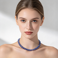 Collier de perles en rubis bleus, chaîne tour de cou, colliers de perles rondes pour cadeau et usage quotidien