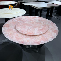 Table à manger personnalisée en quartz rose naturel, plateau en pierre de cristal rose massif, mobilier unique