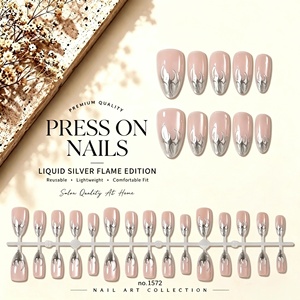 Lot de 30 <span class=keywords><strong>faux</strong></span> <span class=keywords><strong>ongles</strong></span> ABS effet œil-de-chat flamme, roses nude haut de gamme, finition miroir, forme amande, manucure pré-fabriquée prête à poser - Product Image 5