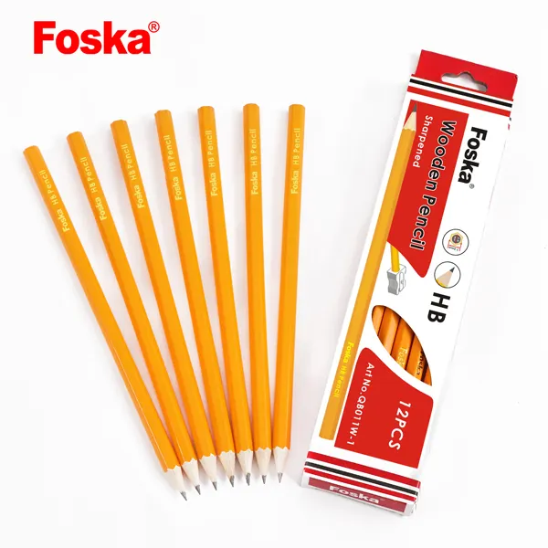 Foska Stationery 7'' Sharpened Wooden Yellow HB Lapiz Pencil
