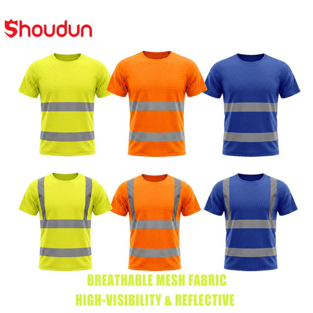 Hi-Vis Work Shirts Reflective Safety T Shirt for Man Traffic Roadway Security Safety Shirts Men's  Short Sleeve T-Shirt