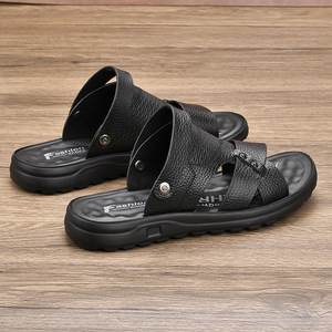 Sandales à lanières croisées pour hommes en cuir véritable, bout ouvert, semelle extérieure en caoutchouc, respirantes, chaussures décontractées d'été - Product Image 3