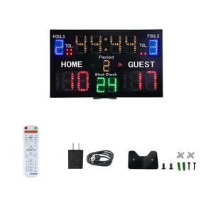 YIZHi papan skor Digital multifungsi, LED papan skor elektronik aneka mode LED, papan skor untuk basket voli