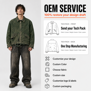 Chaqueta de Hombre XINHUI Personalizada con Cremallera, de Lona de Algodón Grueso, Estilo Vintage Desgastado, Ropa de Trabajo, OEM, ODM, Marca Privada, Venta al Por Mayor - Product Image 2