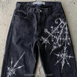 Fabricante de logotipo personalizado diseño bordado parche lavado hombres pierna recta bordado pantalones vaqueros - Product Image 5