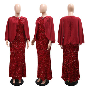 Vestido Largo de Lentejuelas para Mujer con Capa de Gasa, Vestido de Noche Formal con Broche de Perlas, a la Moda - Product Image 3