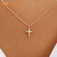 VLOVE kalung liontin modis perhiasan buatan tangan kustom kalung salib berlian bola kecil emas 14K