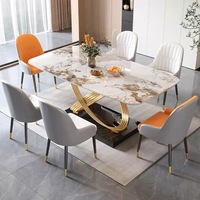 Ensemble de table et de chaises de salle à manger rectangulaire en marbre de style moderne et luxueux, 4 à 6 places, complet pour salle à manger, designs de meubles en métal