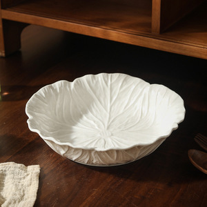 Ensemble d'assiettes en céramique à motif <span class=keywords><strong>de</strong></span> feuilles <span class=keywords><strong>de</strong></span> chou blanc, assiettes pour servir des pâtes, des salades, des plats principaux, des desserts à la maison ou au restaurant - Product Image 5