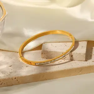 RAKOL-pulsera de diseño de circonio para mujer, brazalete de acero inoxidable 316 chapado en oro de 18k, resistente al agua, JK007