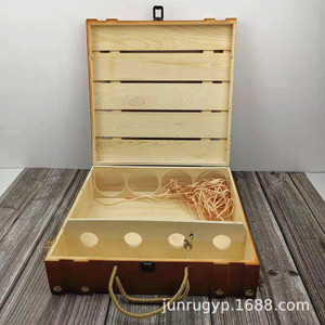 Caja de regalo de madera para cuatro botellas, rectangular, hecha a mano, caja de almacenamiento, regalo artesanal - Product Image 4