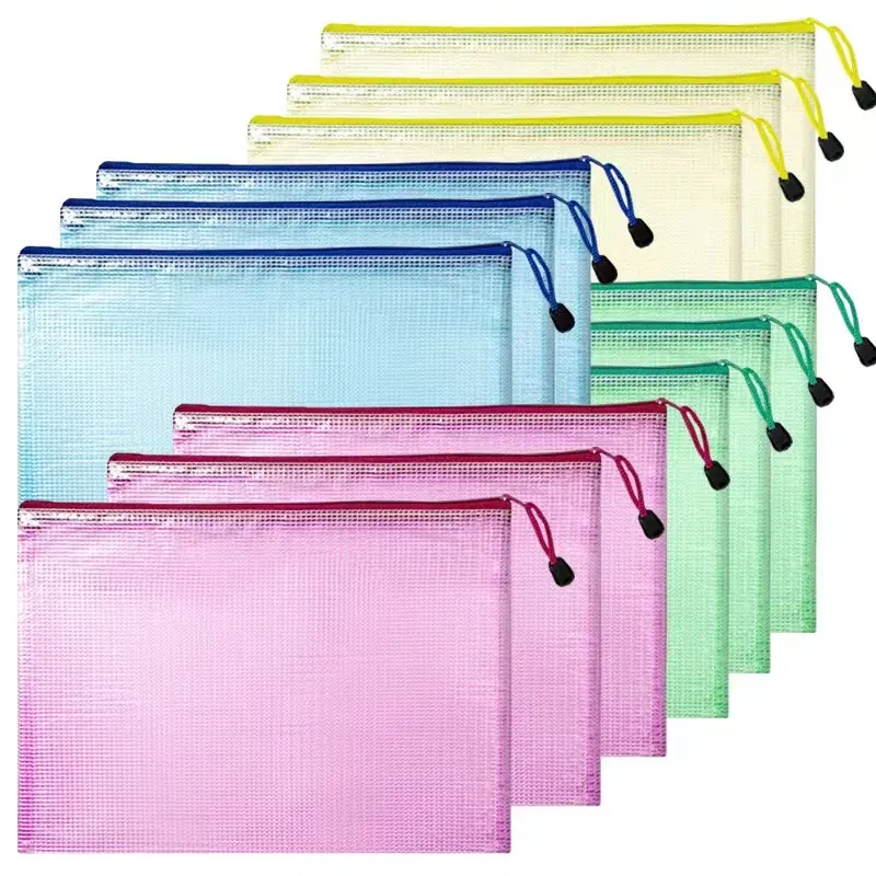 Carpeta de archivos de oficina A4 /A3/B4/B3/A6/B6, paquete de color de malla con cierre de cremallera, bolsa de documentos de PVC transparente para oficina o escuela, coloque el papel y