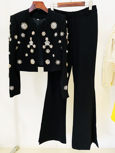 Hoge Kwaliteit Kantoor Pak Lange Mouw Kralen Blazers En Broek 2 Delige Set Voor Vrouwen - Product Image 5