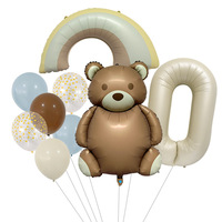 Ballons en feuille mate chiffres, ballons en latex arc-en-ciel, ballons ours en peluche marron café pour décoration de fête