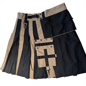 Jupe kilt utilitaire taille haute pour femme, couleur marron et noir, avec poches cargo, mini-jupe plissée coupe trapèze - Product Image 1