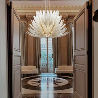 Lustre moderne nordique réglable en hauteur, luxueux, à LED, blanc chaud, avec plumes et verre, pour salon et hôtels