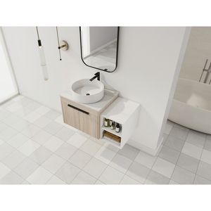 <b>Modern</b> Design Float Bathroom Vanity With Ceramic Sink White Stone Slab Small Storage <b>Shelves</b> Soft Close - Product Image 6