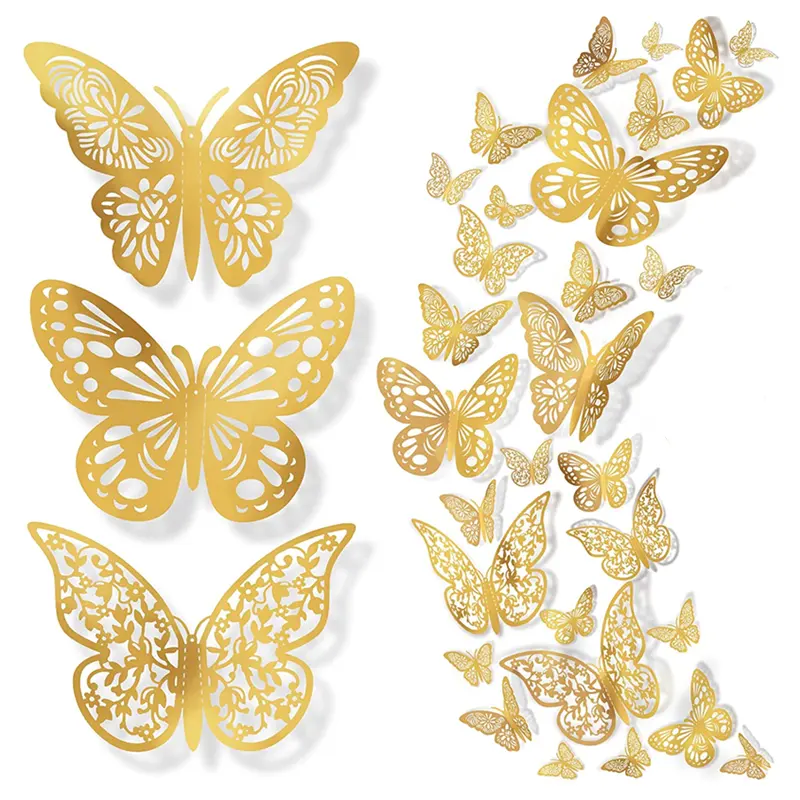 Наклейка на стену в виде бабочки, 3D золотая Съемная наклейка-бабочка, украшение для дня рождения, Свадебный шар, гирлянда, Рождество