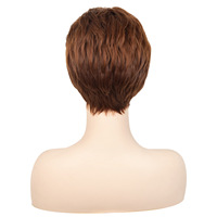Perruque synthétique haut de gamme sans lacet, fabriquée à la machine, coupe pixie, brun rougeâtre, courte, droite, mate, naturelle, résistante à la chaleur pour femmes