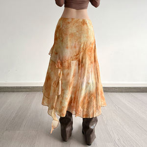 กระโปรงมิดิทรงเอวธรรมชาติสไตล์อเมริกันวินเทจ แต่งระบายลายดอกไม้แบบอสมมาตร แฟชั่นสตรีทสไตล์สำหรับผู้หญิง - Product Image 6