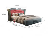 Lit Double Moderne de Luxe Léger en Chêne Écologique, Rembourré en Cuir Véritable, 1,8 m, avec Cadre en Bois Massif et Boîte de Rangement Haute sur le Côté