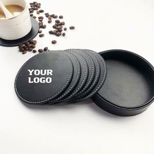 Hot Sale Genuine Leather Round Shape Tabletop Protection Drinks Whiskey <b>Coffee</b> Cup Coasters for Housewarming Custom Gifts - Product Image 1