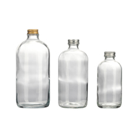 Bouteille en verre transparente ronde sans plastique de 250 ml, 500 ml, 120 ml avec couvercle en aluminium pour jus de gingembre, café, eau