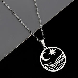 สร้อยคอจี้รูปดาวพระจันทร์กลวงสแตนเลสใหม่สำหรับผู้หญิงผู้ชาย สร้อยคอแบบโชคเกอร์  เครื่องประดับแฟชั่น ขายส่ง - Product Image 4