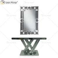 Vxin — miroir, table de console avec design en cristal W, couleur argent, miroir dans le couloir, meuble de salon, offre spéciale, nouvelle collection