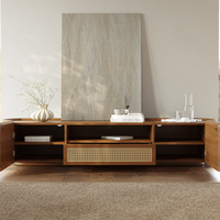 AJUNION Support TV Moderne en Bois de Noyer Ovale Centre de Divertissement Table Tv Rotin Porte Media Console Unité Tv Armoire Entièrement Assemblé
