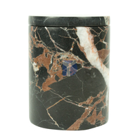 Bocaux à bougies en grain de marbre nordique avec couvercles en liège noir, blanc, motifs d'onyx rose pour massage de luxe et bougies parfumées