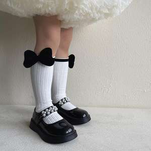 Bebek kızlar diz üstü çorap siyah beyaz yay kore Lolita Stocking tatlı prenses çocuklar bebek dantel uzun tüp çorap için 1-13 yıl - Product Image 3