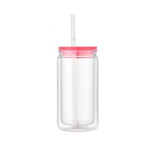 Gobelet en plastique transparent de 16 oz, écologique, type Mason Jar, personnalisable, à double paroi, avec paille, vente en gros - Product Image 5
