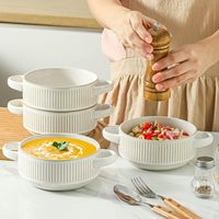 Bol à soupe en grès empilable avec poignées Assiette creuse en porcelaine de haute qualité Bol à dessert pâtes céréales Passe au four Logo personnalisé