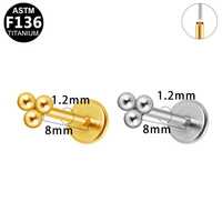 Gaby ASTM F-136 Labret sans filetage, anneau de lèvre, boucle d'oreille à dos plat en titane G23, fleur, hélix, bijoux de piercing en gros