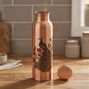 Premium Royal Peacock Printed Pure Copper Water <b>Bottle</b> Modern Meenakari Design Leak-Proof Eco-Friendly Home Office Sports <b>Flask</b> - Product Image 2