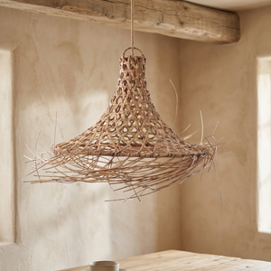 Lustre suspendu en rotin tissé à la main avec LED, lampe suspendue décorative naturelle pour la maison et le bureau - Product Image 3