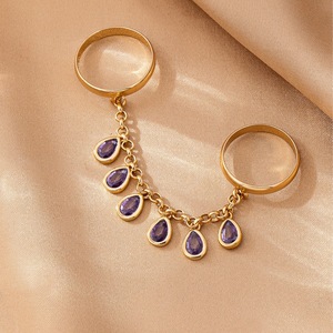 <span class=keywords><strong>Cadena</strong></span> de borla de doble dedo chapada en oro para mujer <span class=keywords><strong>con</strong></span> anillo CZ de gota de lágrima joyería de moda clásica para compromiso de boda o regalo - Product Image 4