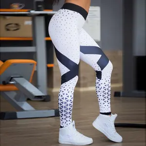 Yeni geometrik baskılı spor tayt eşofman kadın spor yüksek bel pantolon elastik egzersiz tayt spor Yoga tayt