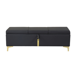 Modern Velvet Upholstered Storage Ottoman & Bench Metal Legs Eco-Friendly Seat for Bedroom Living Room Fully Assembled Black - Product Image 5