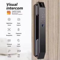 Aiendi TUYA 3D Reconocimiento facial y de huellas dactilares Cerradura inteligente Cámara de puerta delantera habilitada para WiFi con tecnología de código digital