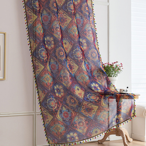 Voiles de fenêtre bohème marocain en diamant-Voiles en polyester aspect fait main avec frange détachable - Product Image 1