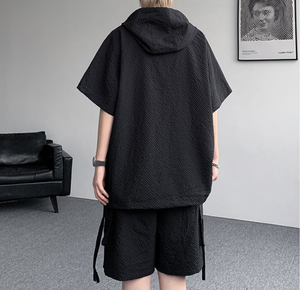 Conjunto de Dos Piezas para <span class=keywords><strong>Hombre</strong></span>, Estilo Americano, Verano 2026, Informal, Deportivo, Holgado, con Cierre, Camiseta de Manga Corta y Pantalones Cortos con Capucha - Product Image 5